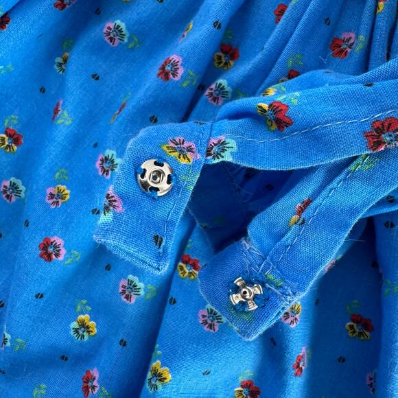 Vintage 80s No Brand Handmade 2T Toddler Girl Blue Dress Lace Church Prairie - Picture 2 of 6